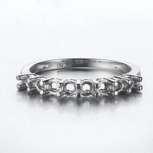 Unique 8 Grains Round Semi Mount Solid 10k White Gold Engagement Fine Ring Band - Picture 1 of 8