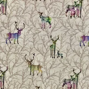 Cotton Rich Linen Look Fabric Digital Winter Stags Upholstery - Picture 1 of 2