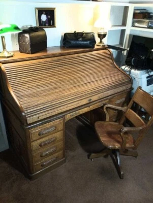 66" American Antique S Curve Golden Oak Roll Top Desk circa 1890-1900 - Image 1 of 4