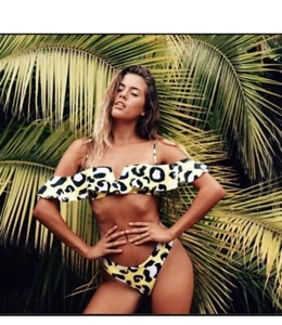 Indigo Bademode Bikinihose groß gelb Gepardenmuster frech brandneu ohne Etikett - Bild 1 von 10