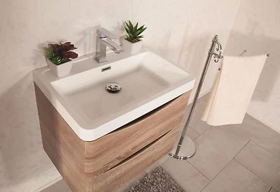 MOBILE BAGNO sospeso moderno 60 cm lavabo e specchio mensola ORTENSIA - Immagine 1 di 4