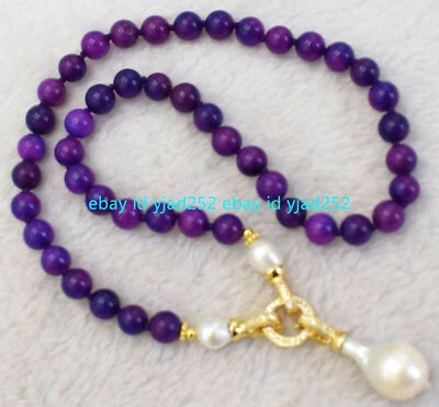 Collar Colgante Perla Barroca Keshi Blanca Cuentas Sugilita Púrpura 10mm Natural Foto 1 de 4