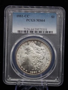 US 1881-CC CARSON CITY MORGAN SILVER DOLLAR SLABBED PCGS MS 64 - Picture 1 of 2