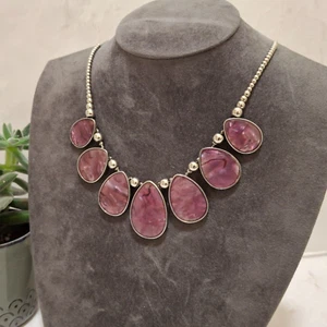 Purple Teardrop Pendant Necklace Bib Graduated Classic Silver Tone - Picture 1 of 14