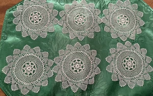 6 Vintage Needle Lace Doilies WHISPER-THIN ABOUT STAR CENTER ABT 5 1/4" - Picture 1 of 4
