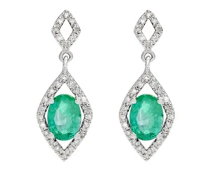10k Oro Blanco Ovalado 2.50ct Original Esmeralda y Pendientes Diamante - Imagen 1 de 2