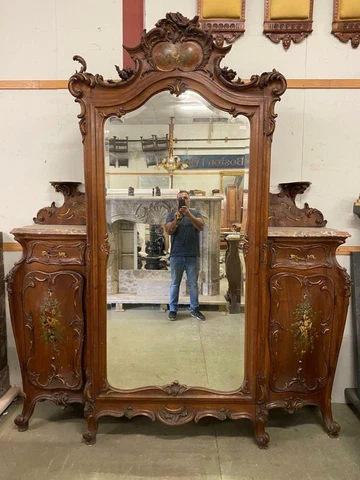INCREDIBLE 1880'S OLD ITALIAN ANTIQUE WALNUT PAINTED CHERUB ARMOIRE - 13IT49A Cover