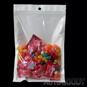 100 Zip Zipper Lock Bags Clear Plastic White Back 6.25" x 9.5" Seal Reclosable - Picture 1 of 4
