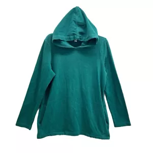 J Jill Felpa con Cappuccio Donna Media Pura Jill Verde Soft Touch Cotone Pullover Tasche - Foto 1 di 10