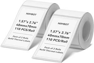 2 Rolls Labels for B1 B21 B3S K3, 1.57'' X 2.76'' (40X70Mm) Label Maker Tape, Wa - Picture 1 of 7