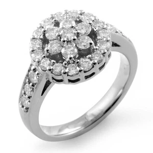 1 Ct Round Diamond Cluster Anniversary Engagement Wedding Ring 14K White Gold G - Picture 1 of 2