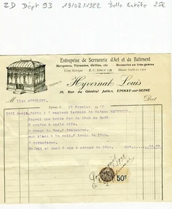 Dépt 93 - Epinay/S 19 Rue du Général Julien - Belle Entête Serrurerie d'Art 1922 - Picture 1 of 1