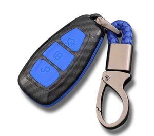 Carbon Fibre Blue Ford Car Key Case Cover Shell Ford Fiesta Focus Mondeo Galaxy - Picture 1 of 11