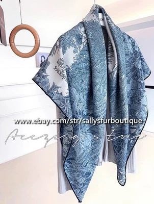Sallys 70% Cashmere & 30% Silk Wrap Scarf Garden Print Double Face Shawl 53" - Image 1 of 4
