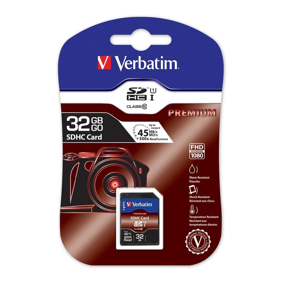 Verbatim SDHC 32GB (Class 10) Up to 45MB/Sec 300X read speed - Image 1 of 1