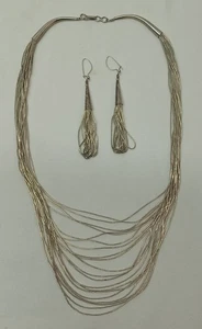 Navajo Sterling Silver 20 Strand Liquid Silver Necklace & Earrings Sun Hallmark  - Picture 1 of 10