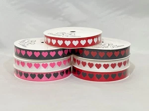 2 metres or Full Roll 15mm Heart Print Satin Ribbon Love Hearts Valentine - Picture 1 of 8