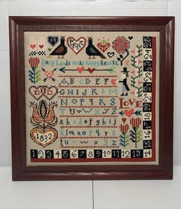 OOP Completed Happy Hearts Sampler by Birds of a Feather Framed Needlepoint - Bild 1 von 5