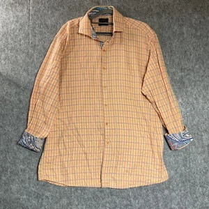 Steven Land Shirt Mens Extra Large Orange Blue Plaid Modern Fit Paisley Trim - Picture 1 of 11