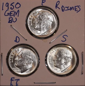 1950 P D S Plata Roosevelt Dime Gem Bu D Bandas completas! FECHAS CLAVE 50733 - Imagen 1 de 2