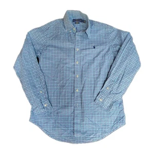 Men's Polo Ralph Lauren Blue Plaid Long Sleeve Button-Down Shirt Stretch Sz M - Picture 1 of 6