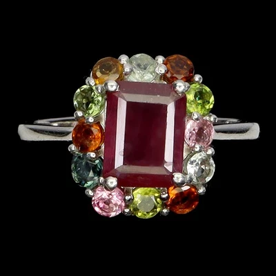 Black Friday 925 Sterling Silver Ring Ruby 8x6mm Tourmaline Jewelry Size 7 - Image 1 of 4