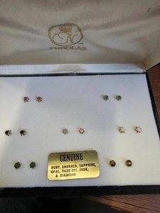 Juego de 7 pares de pendientes vintage House of Nikolas piedras preciosas genuinas rellenas de oro de 14kt - Imagen 1 de 10