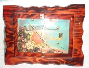 Vintage Hawaiian Islands Wood Lacquer Clock I Love Hawaii 9"x7"  S-16 - Picture 1 of 3