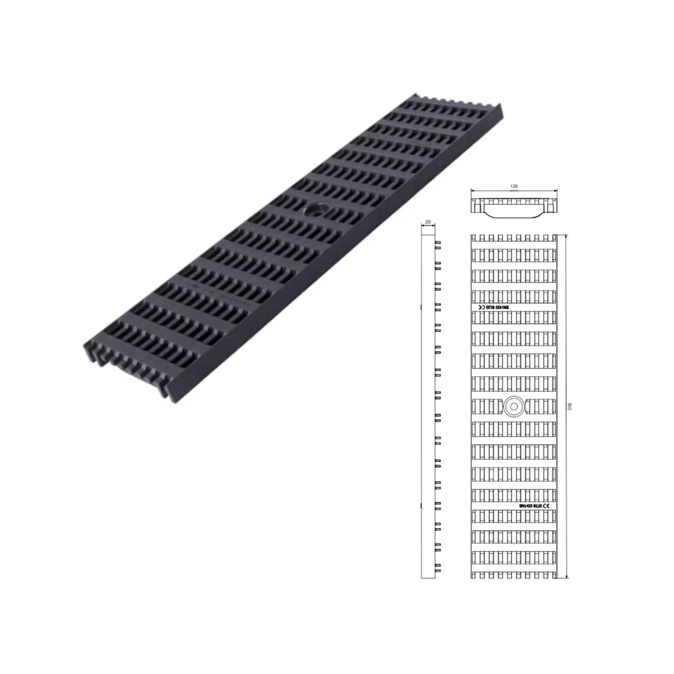 DOMELO Kunststoffrost 0,5 Meter - B125 - 12,5 Tonnen belastbar für Entwässerungsrinne
