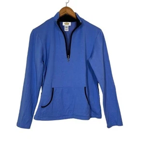 Talbots Quarter Zip Mock Neck Pullover Sweatshirt Sz L Blue Pockets Athleisure - Picture 1 of 10