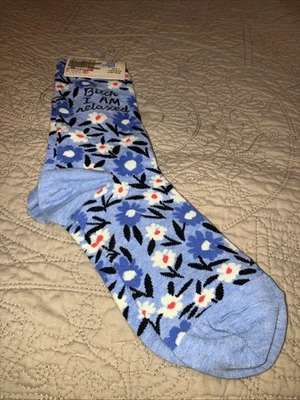 Calcetines para mujer Blue Q - "B*tch I AM Relaxed", mezcla de algodón, azul floral, nuevos con etiquetas Foto 1 de 4