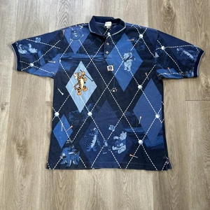 Disney Store Winnie Puuh Herren XL Golf Poloshirt All Over Print Vintage LESEN - Bild 1 von 9