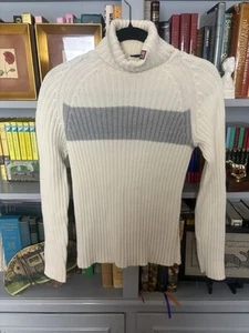 Vintage Polo Jeans CO Ralph Lauren Women Turtleneck Sweater Small White Gray 90s - Picture 1 of 5