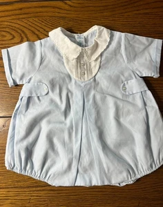 Feltman Brothers Hand Embroidered Blue Bubble Short Romper EUC Boys 3-6 Months - Picture 1 of 4