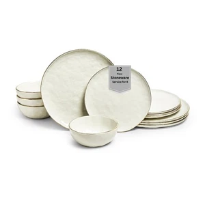 Gansevoort 12-Piece Stoneware Dinnerware Set – Service for 4, Elegant White w... - Picture 1 of 9