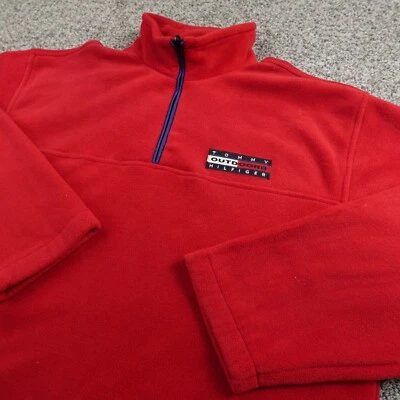 VTG Tommy Hilfiger Sweater Mens M Red Flag Fleece Zip Pullover Outdoor 90s Y2K - Image 1 of 4
