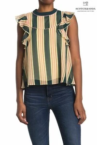 SCOTCH & SODA NWT $125 ALLOVER PRINT S/S RUFFLE MULTICOLOR BLOUSE. SZ S - Picture 1 of 7