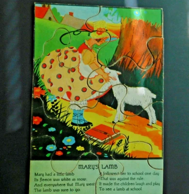 Vintage 1920-30's Mary Had a Little Lamb Small Cardboard Puzzle - Image 1 of 4