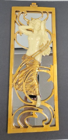 Vintage Oliver Tupton UK Victorian Art Nouveau Nude Naked Lady Gold Mirror Cover