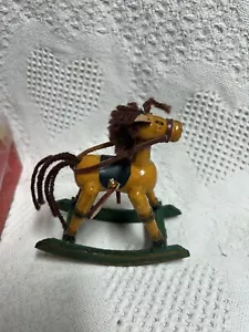 VTG Wooden Toy Rocking Horse w/ brown Yarn Tail & Mane hand painted 5” Christmas - Picture 1 of 8