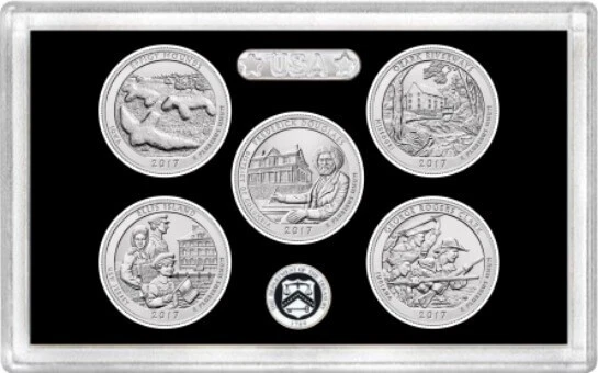 2017 S 225th Anniversary United States Mint Enhanced Uncirculated 5 Quarter Set - Image 1 of 2