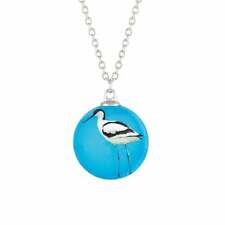 Feathered Friends Avocet Double Sided Glass Silver Tone Bird Pendant