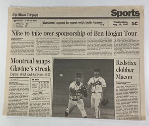 Periódico Macon Georgia Telegraph 26 de agosto 1992 Sports Braves Jimínez follando - Imagen 1 de 10