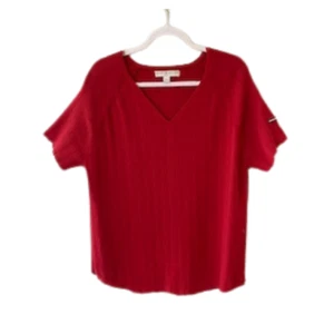Women's Tommy Hilfiger Plus Size Short Sleeve Red V-Neck Ribbed Sweater Size 3X - Picture 1 of 9