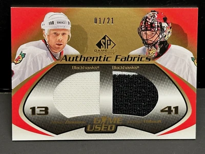 Alexei Zhamnov Jocelyn Thibault 2003-04 SP Game Used Dual Jersey Gold 01/21 1st! - Image 1 of 2