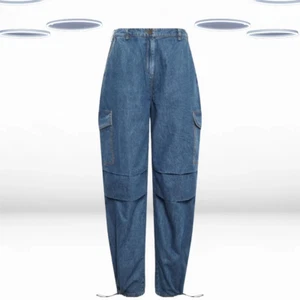 Ex Women's Tall Size Denim Utility Cargo Trousers in Blue - Picture 1 of 5