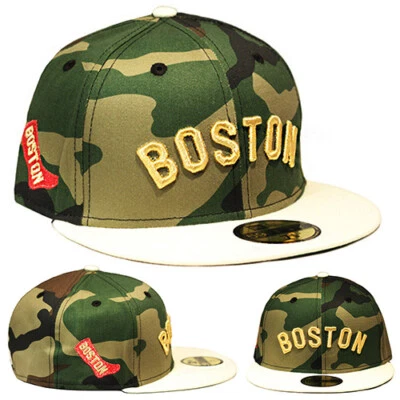New Era Boston Red Sox Cooperstown Camuflaje Ajustado Sombrero Medias Parche Logo Dorado Foto 1 de 4