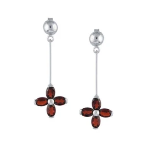 925 Sterling Silver Oval Cut Red Garnet Drop Dangle Floral Earrings Jewelry - Picture 1 of 3