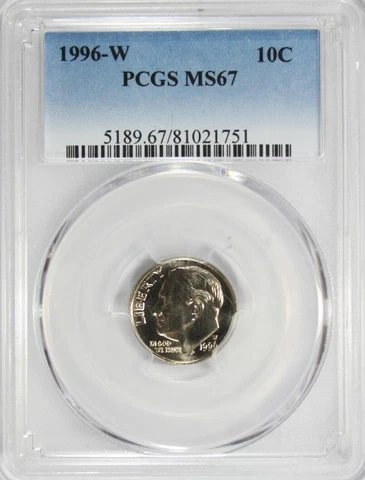 1996-W Roosevelt Dime PCGS MS 67 #GA3-51 Cover