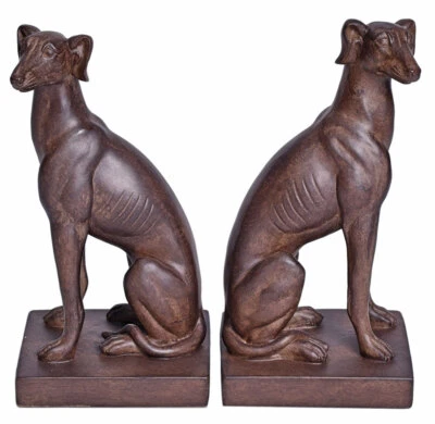 Windhund Buchstützen Set Whippet Hundefiguren Art Deco Buchständer Antik Hund - Bild 1 von 4